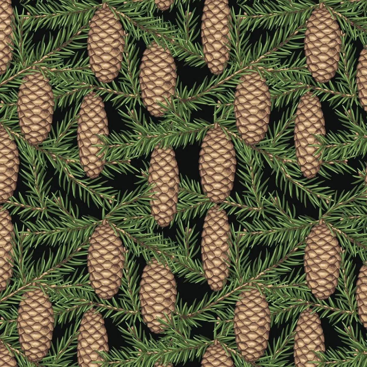 fir-tree-pinecone-fabric-black Fir Tree & Pinecone Fabric – Black