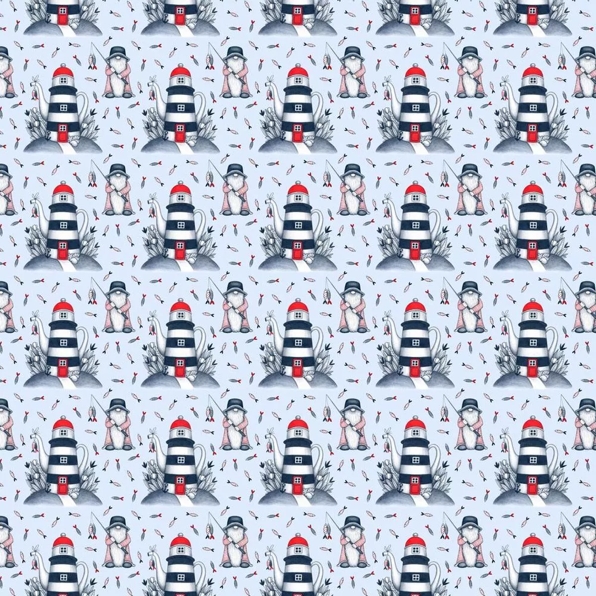 fishermen-gnome-at-sea-fabric-blue Fishermen Gnome At Sea Fabric – Blue