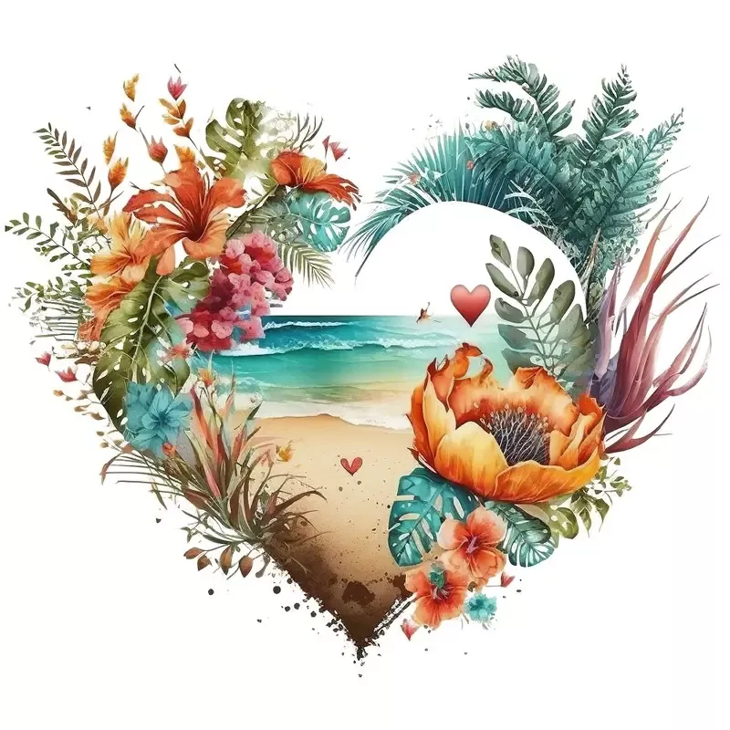 Floral Beach Heart #1 Fabric Panel