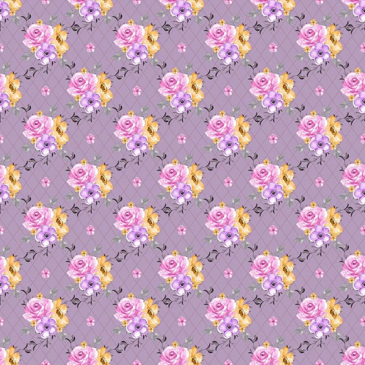 Floral Bouquet on Trellis Pattern Fabric – Purple