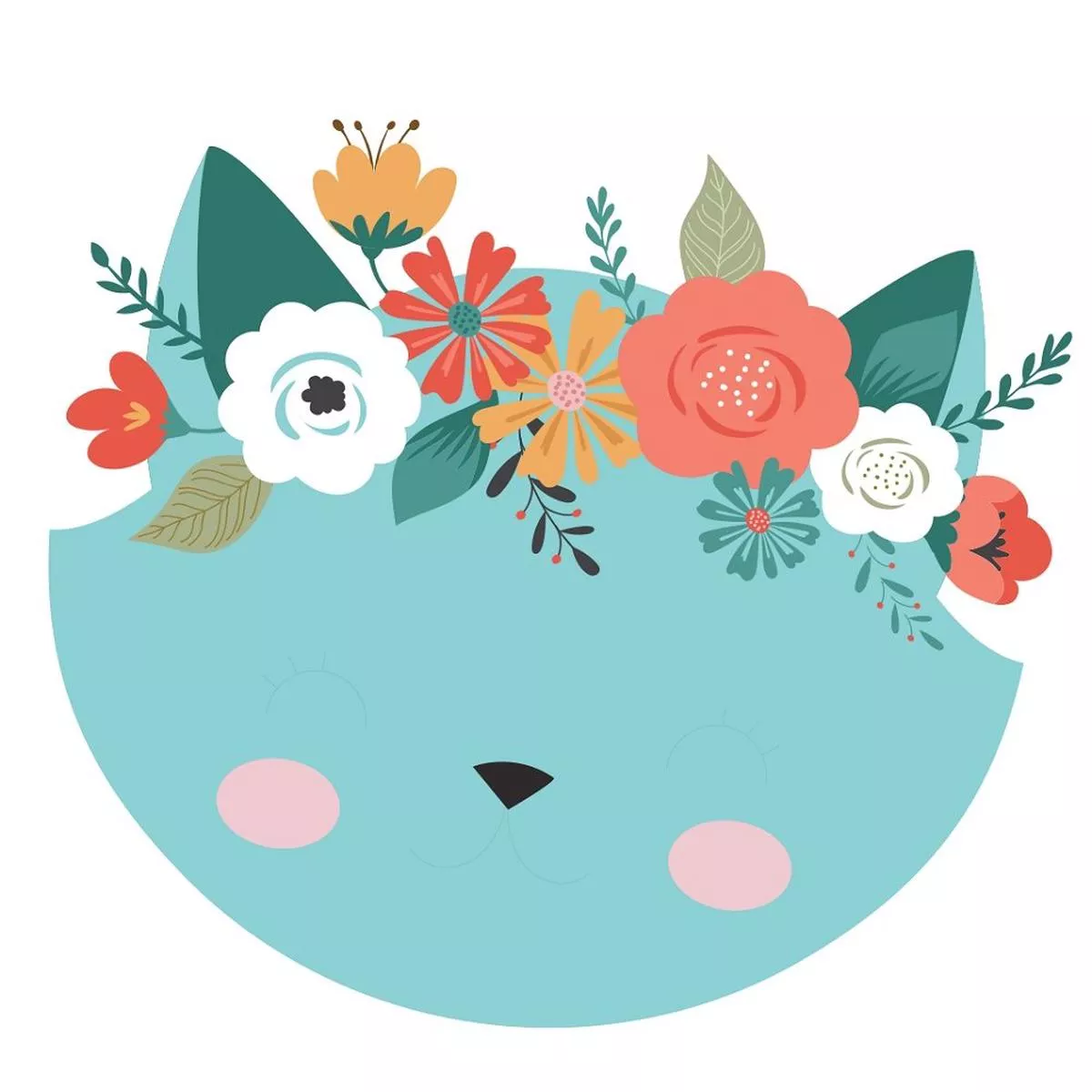 floral-crown-cat-fabric-panel Floral Crown Cat Fabric Panel