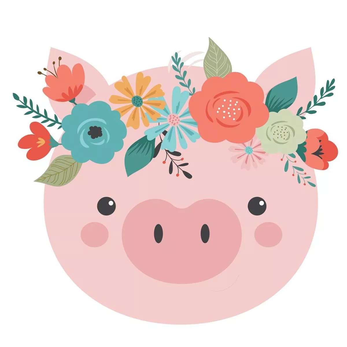 floral-crown-pig-fabric-panel Floral Crown Pig Fabric Panel