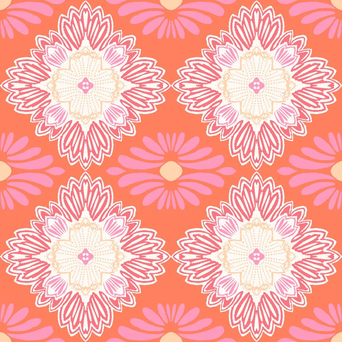 Floral Diamond on Coral Fabric
