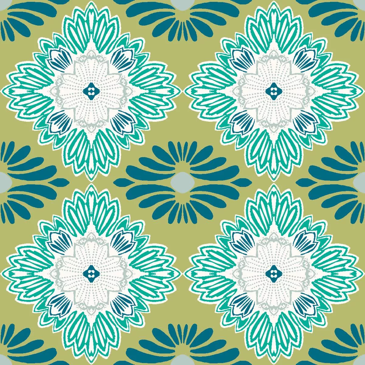 Floral Diamond on Green Fabric