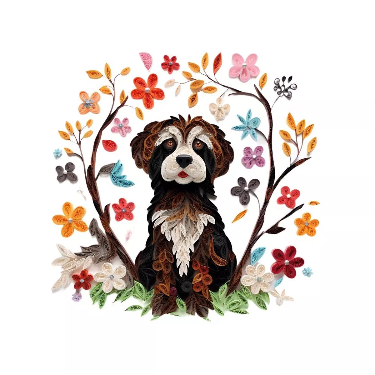 Floral Dogs #10 Fabric Panel