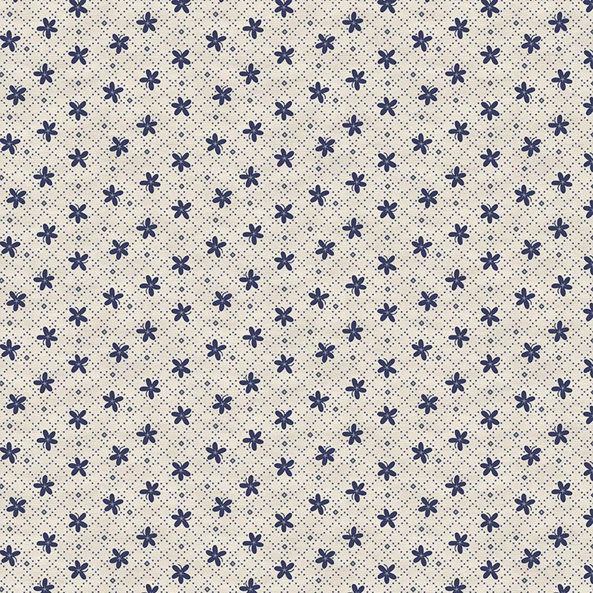 Floral Grid – Blue – Sateen – 60″
