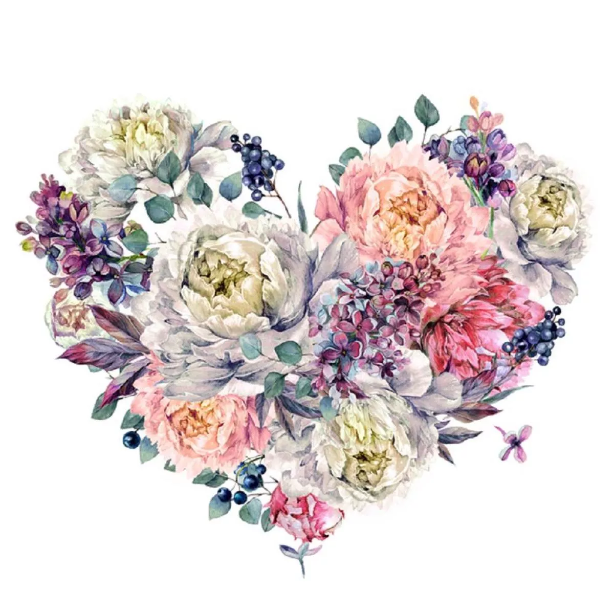 Floral Heart Fabric Panel – White