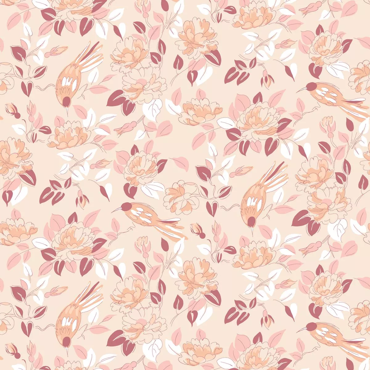 floral-hummingbird-on-neutral-fabric Floral Hummingbird on Neutral Fabric