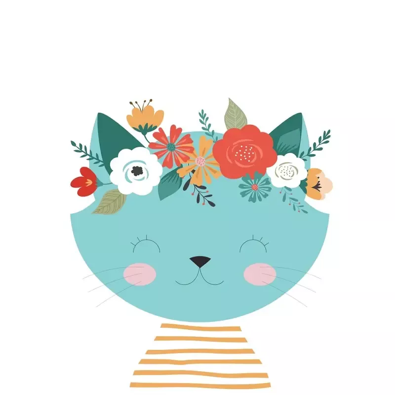 floral-kitty-cat-fabric-panel Floral Kitty Cat Fabric Panel