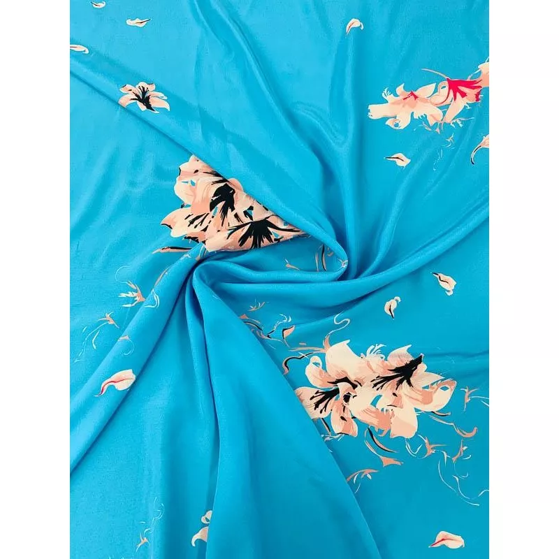 floral-matte-side-printed-silk-charmeuse-blue-pink Floral Matte-Side Printed Silk Charmeuse – Blue / Pink