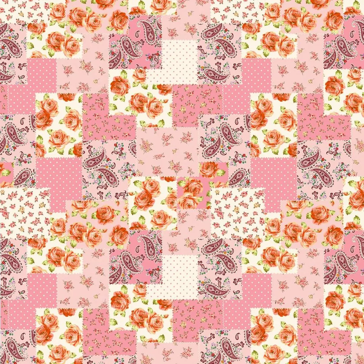 floral-paisley-patchwork-fabric-pink Floral Paisley Patchwork Fabric – Pink