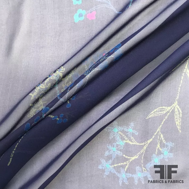 Floral Printed Silk Chiffon – Navy/ Multicolor