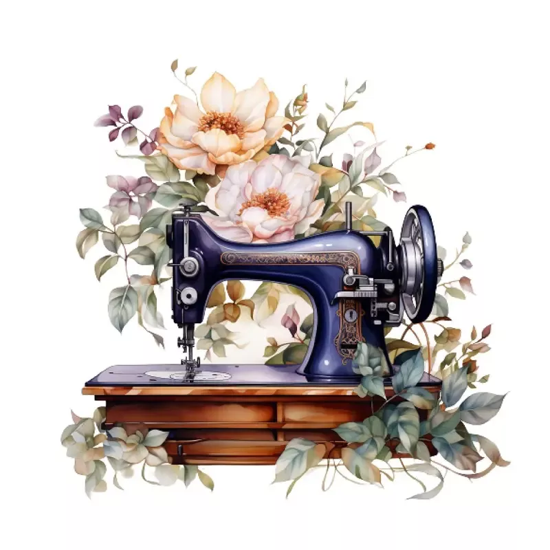 Floral Sewing Machine Pink & Green Fabric Panel
