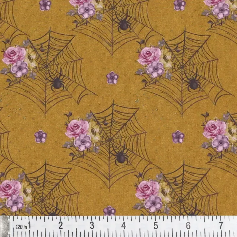 floral-spider-webs-fabric-orange Floral Spider Webs Fabric – Orange