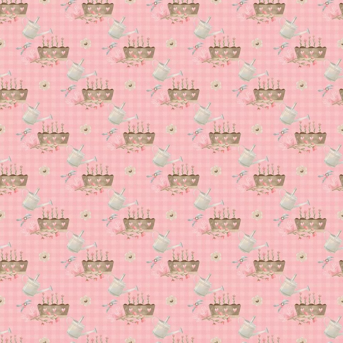 Flower Boxes on Plaid Fabric – Pink