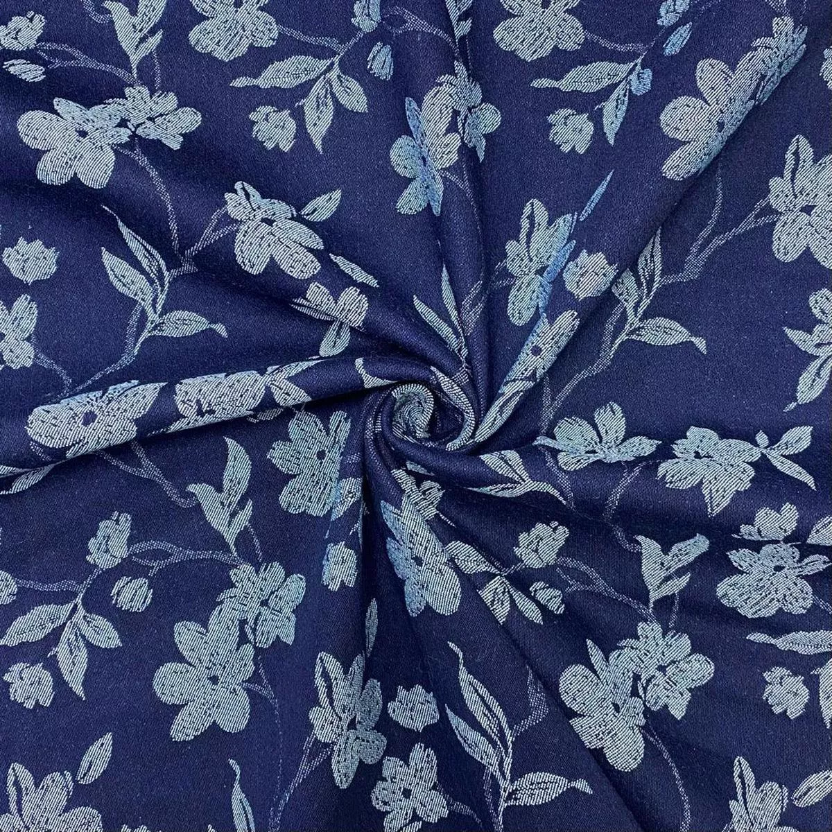 flower-garden-on-navy-stretch-denim-fabric Flower Garden on Navy Stretch Denim Fabric