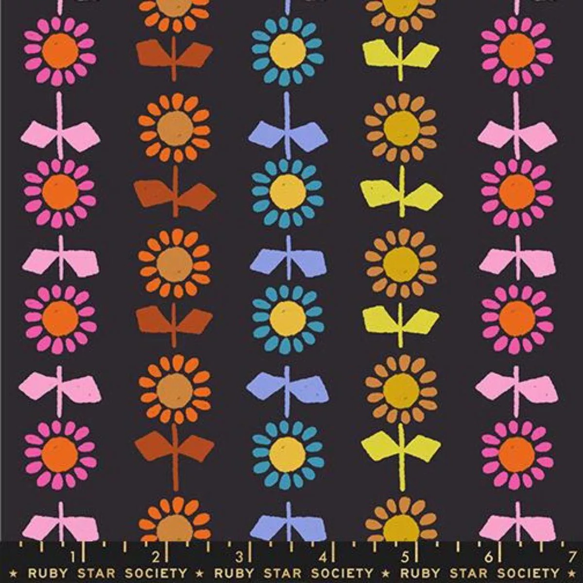 flower-rows-cotton-linen-canvas-black-by-ruby-star-society Flower Rows Cotton/Linen Canvas Black by Ruby Star Society