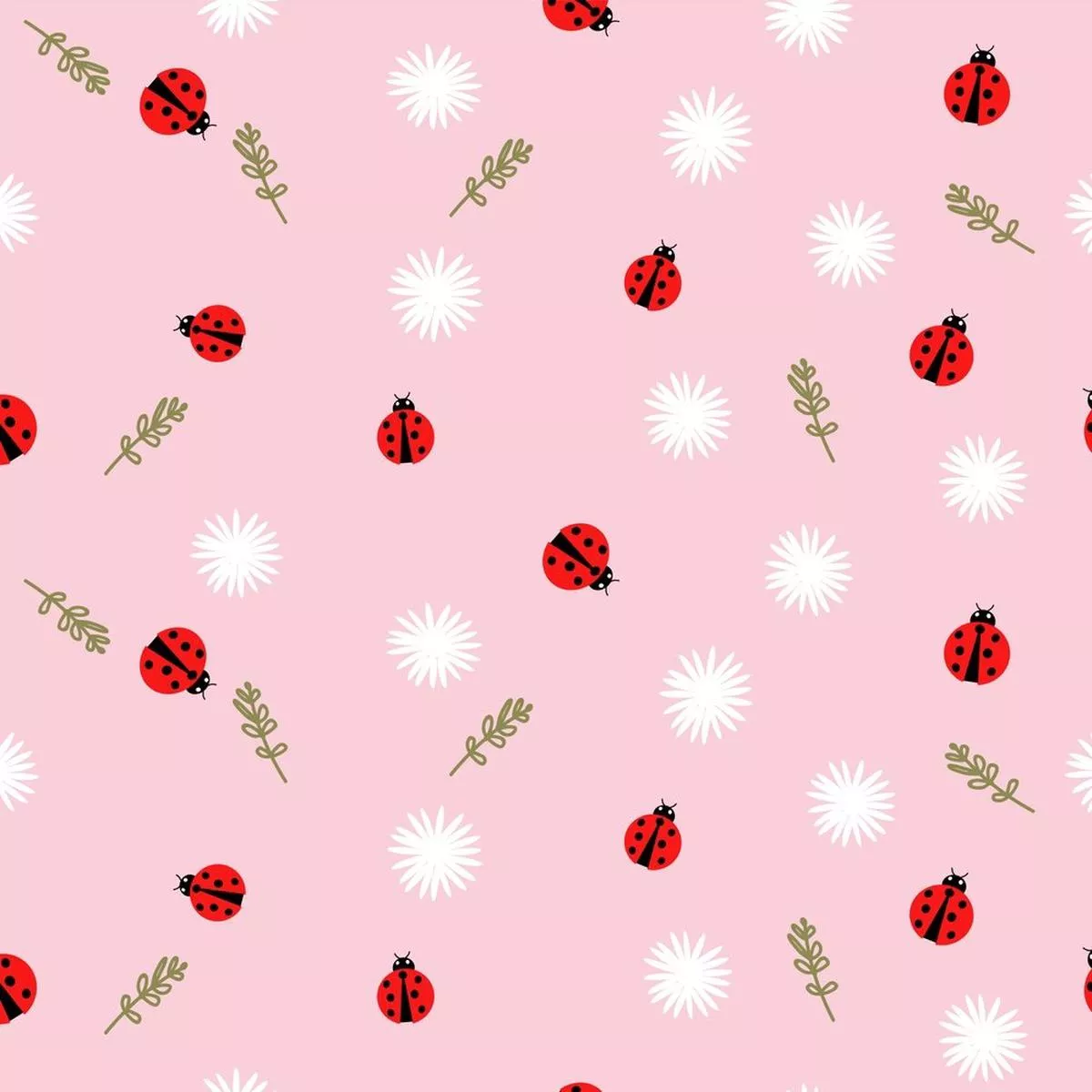Flowers And Ladybug Fabric – Pink