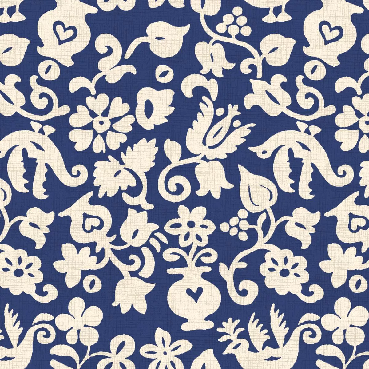Folklore Flourish – Navy Folk Art Fabric