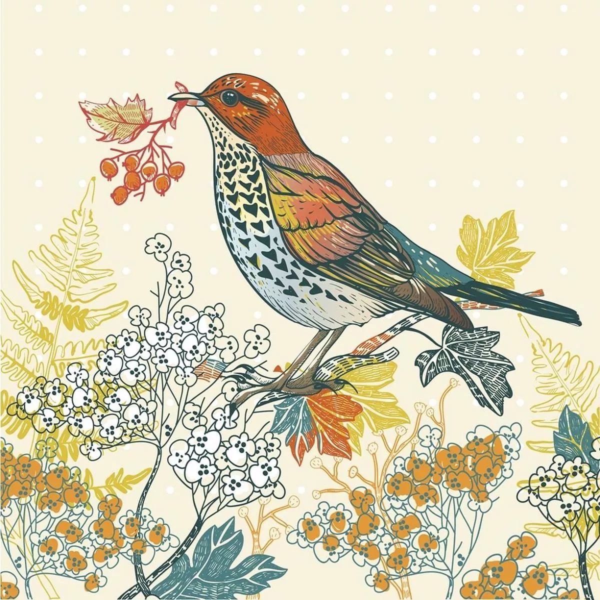 forest-bird-plants-fabric-panel Forest Bird & Plants Fabric Panel