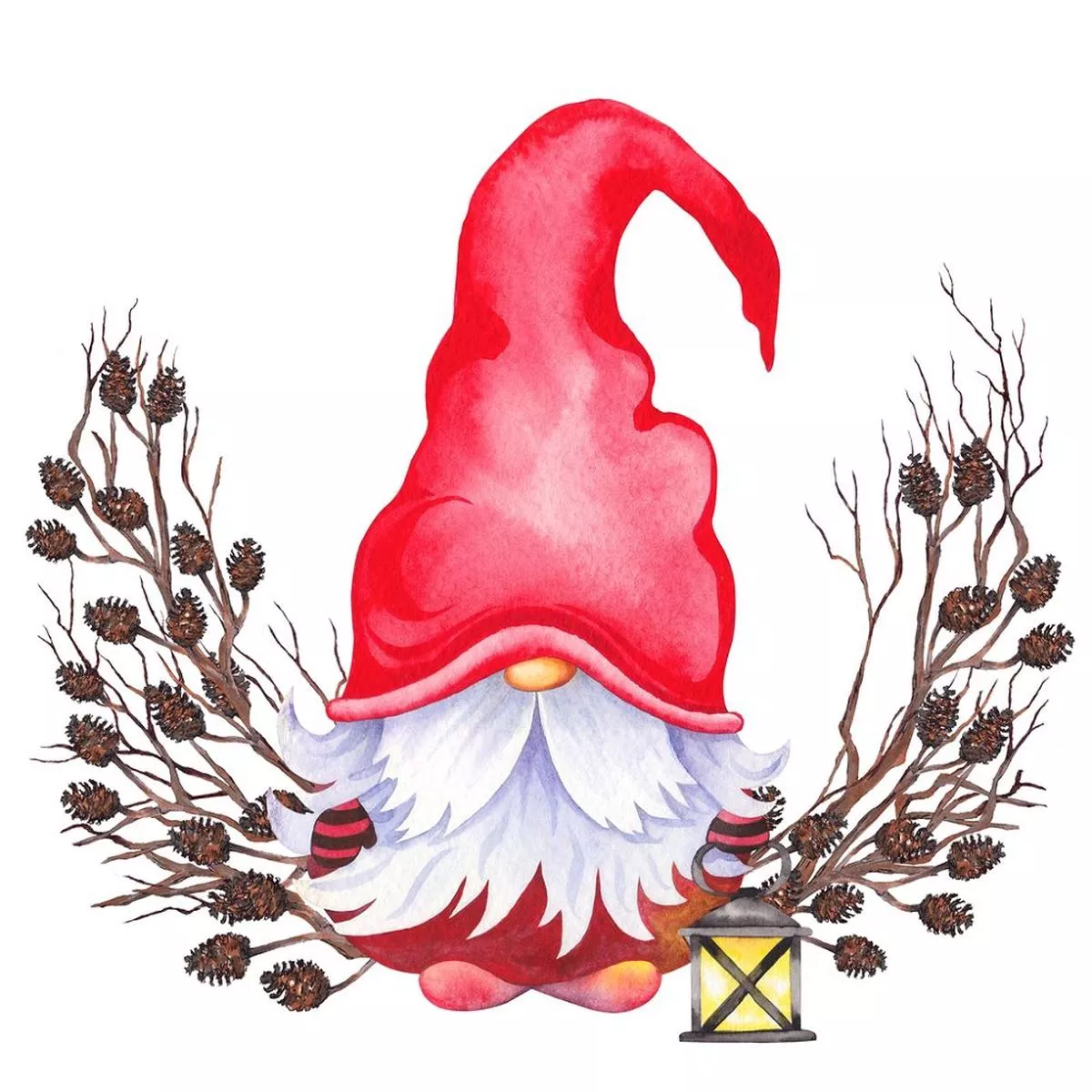 forest-gnome-withpine-wreath-fabric-panel-white Forest Gnome WithPine Wreath Fabric Panel – White