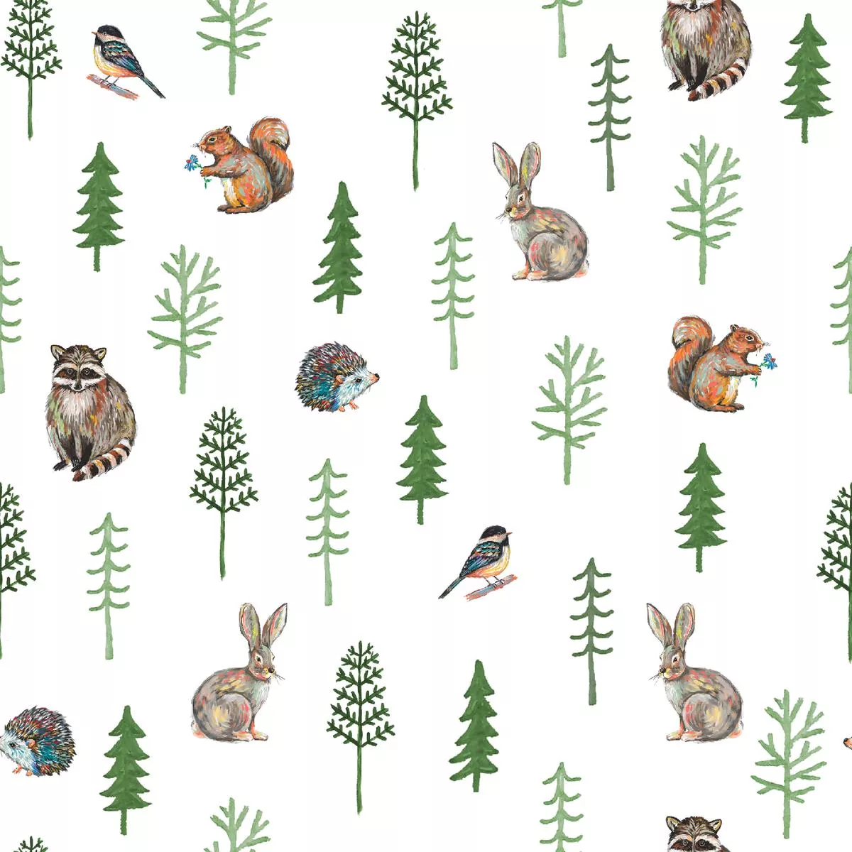 Forest Woodland Animals Pattern Fabric