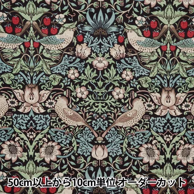 [From quantity 5] Fabric “Best of Morris Sheeting Strawberry Seaful Black x Blue x Mint 8176-57]