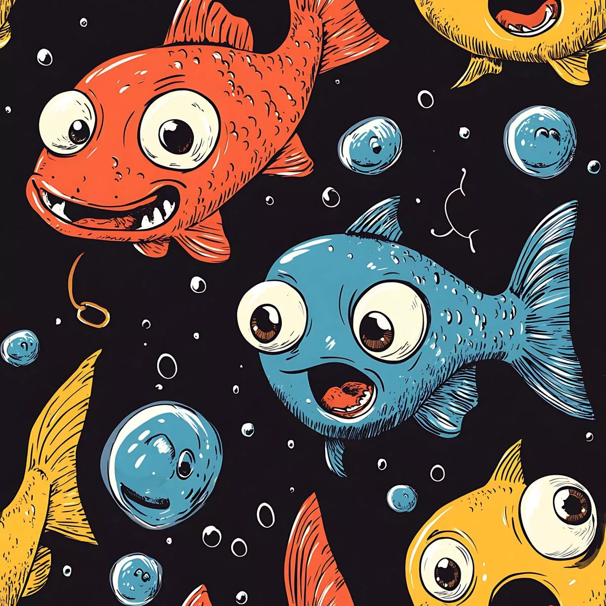 Funny Fish Faces Pattern 2 Quilting Cotton Fabric