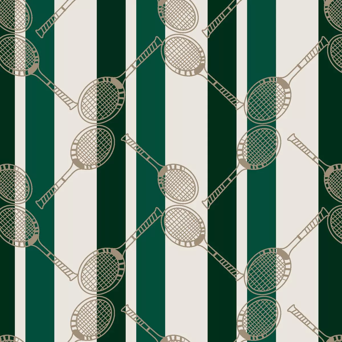 geometric-rackets-on-cream-green-striped-fabric Geometric Rackets on Cream & Green Striped Fabric