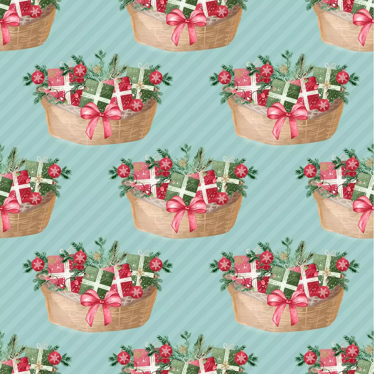 Gift Baskets on Striped Fabric – Teal