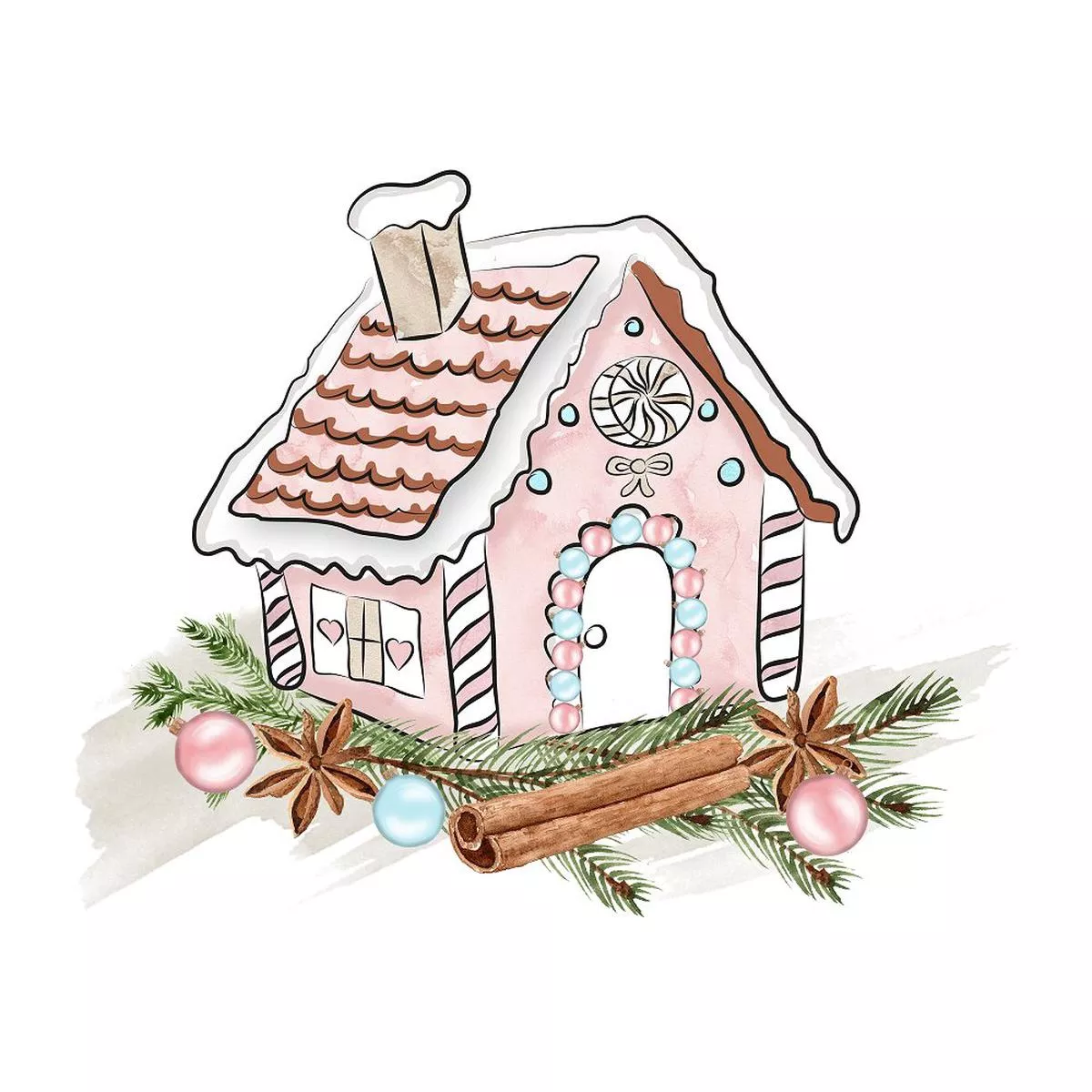 Gingerbread House Scene Fabric Panel