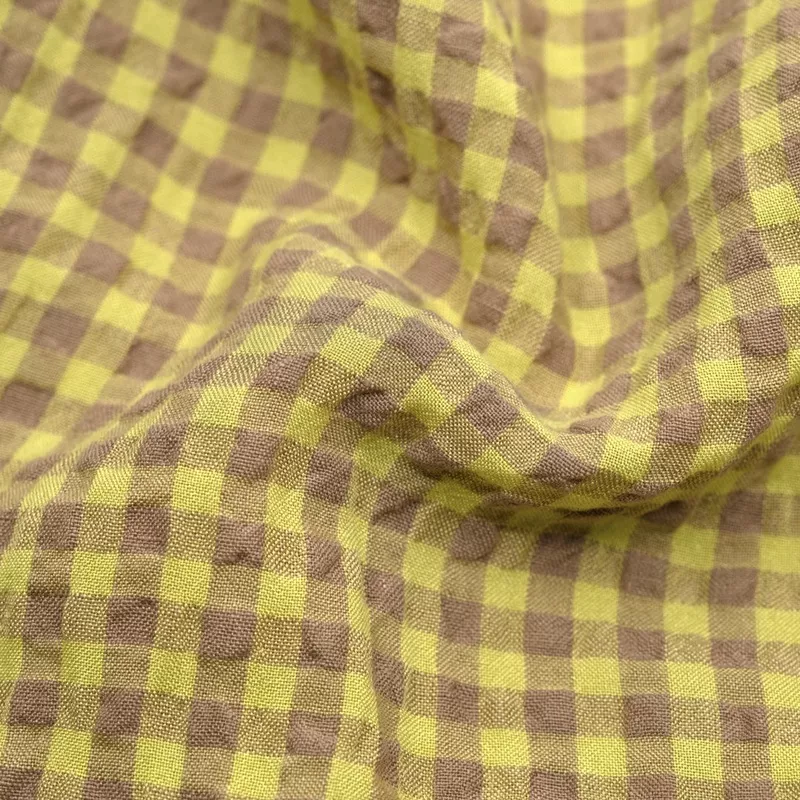 gingham-linen-rayon-gauze-limeade-latte Gingham Linen Rayon Gauze – Limeade/Latte