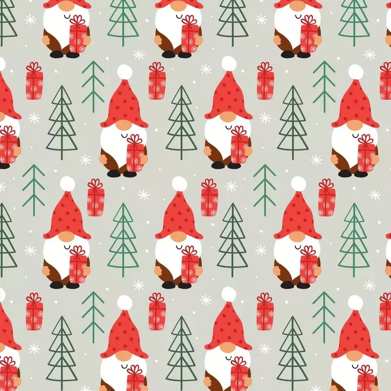 Gnome With Christmas Present Fabric – Gray
