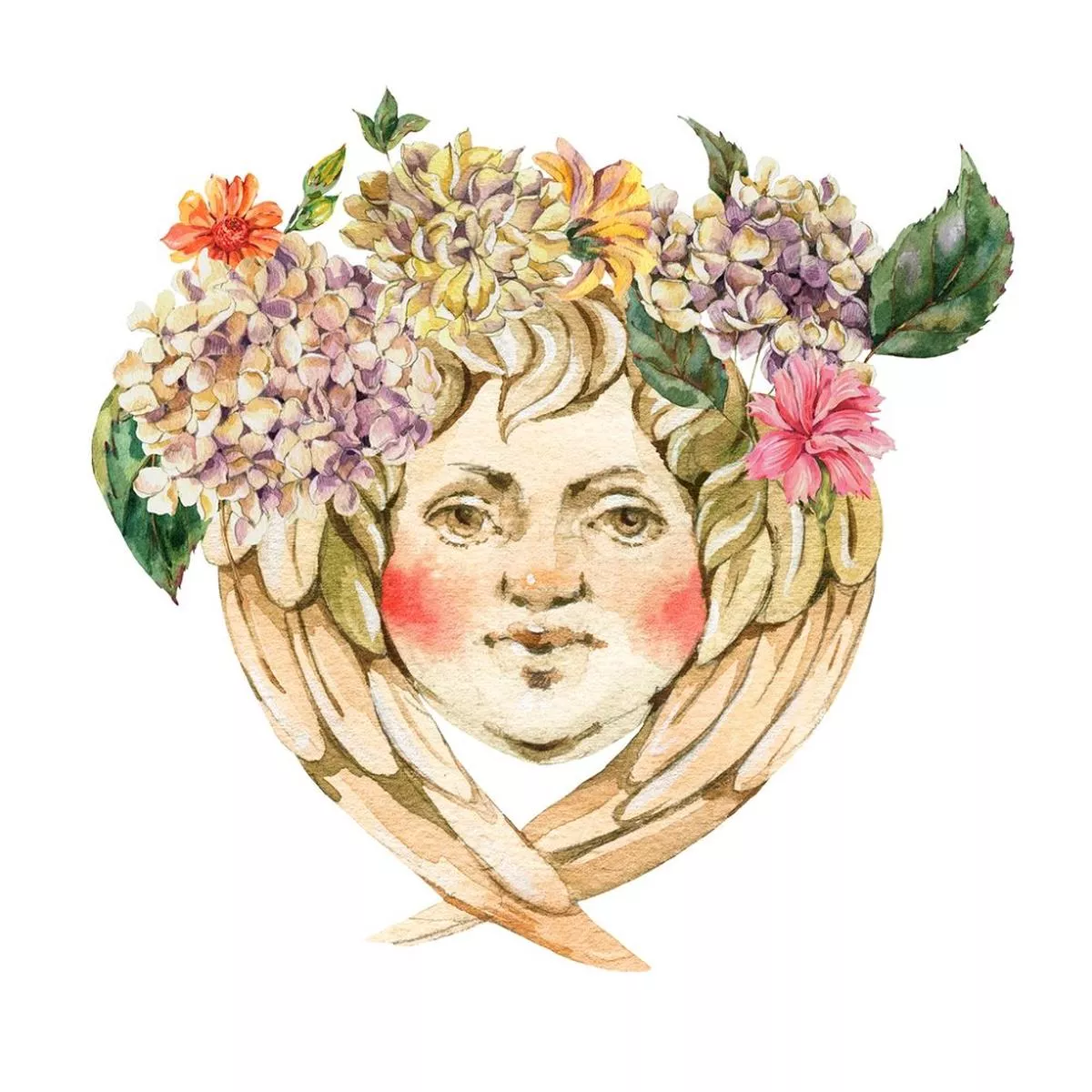 Golden Baroque Angel & Hydrangeas Fabric Panel