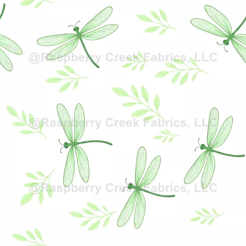 green-dragonfly-leaf-pattern-on-white-background Green Dragonfly and Leaf Pattern on White Background