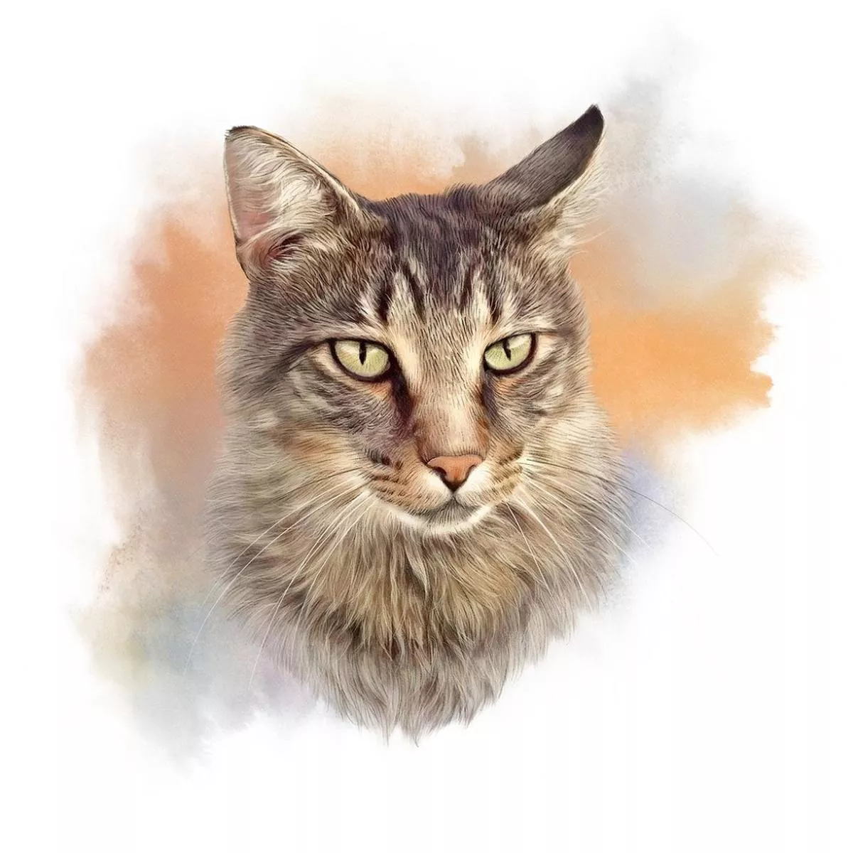 Green Eyed Cat Portrait Fabric Panel Variation 2
