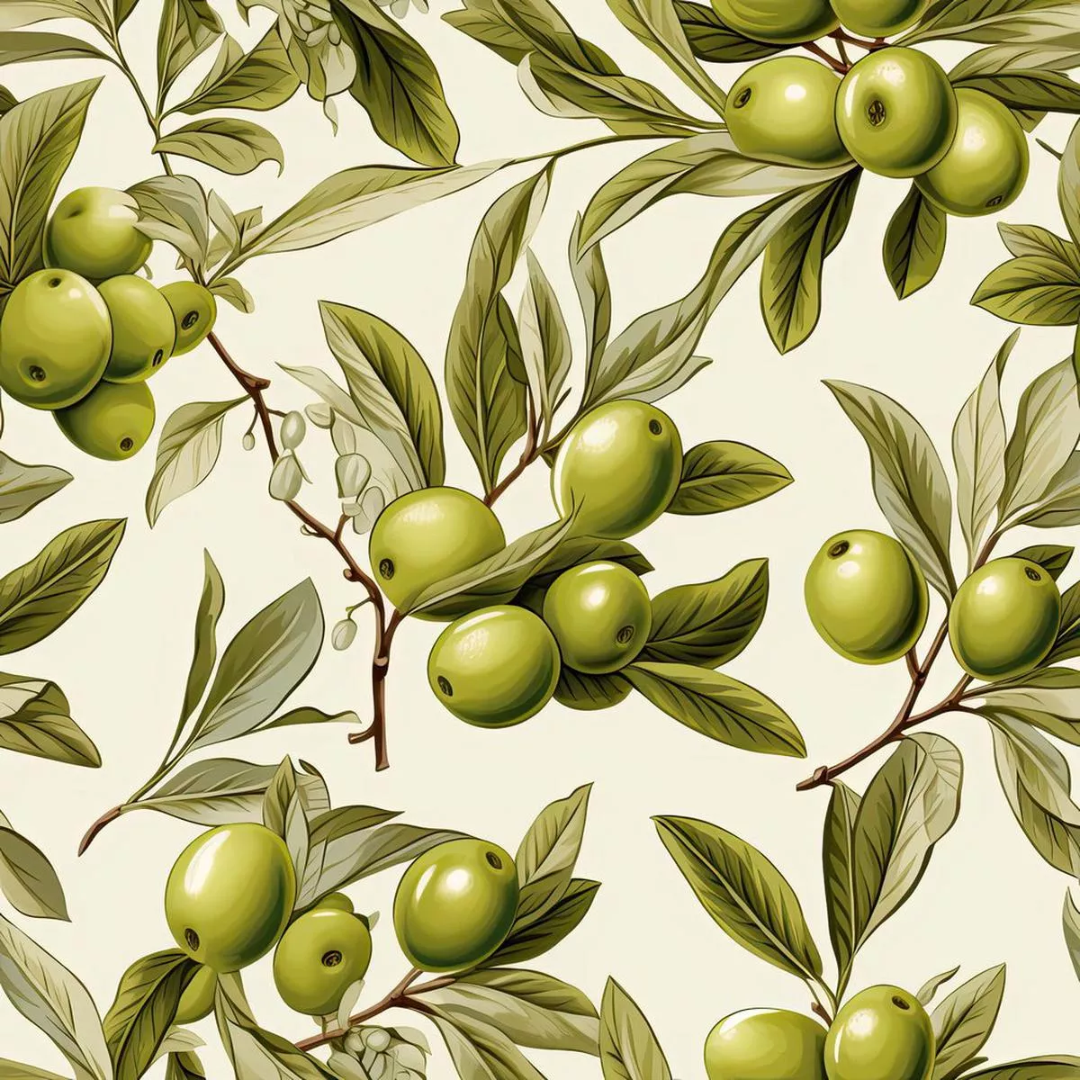 Green Olives Garden Pattern #2 Fabric