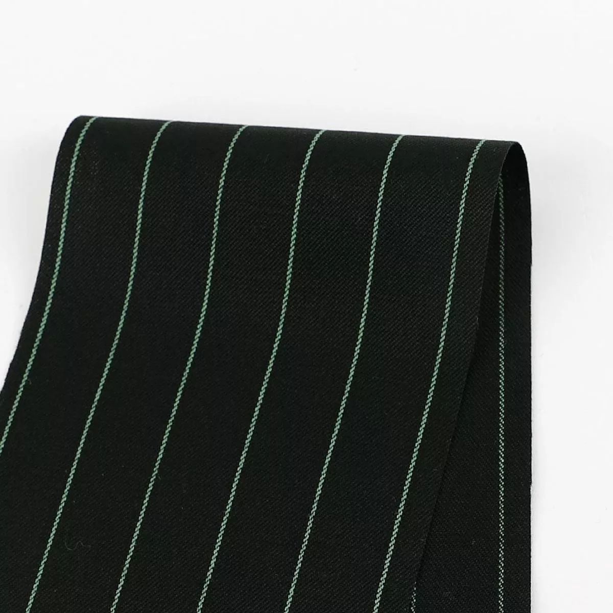 Green Pinstripe Wool/Viscose Suiting – Black