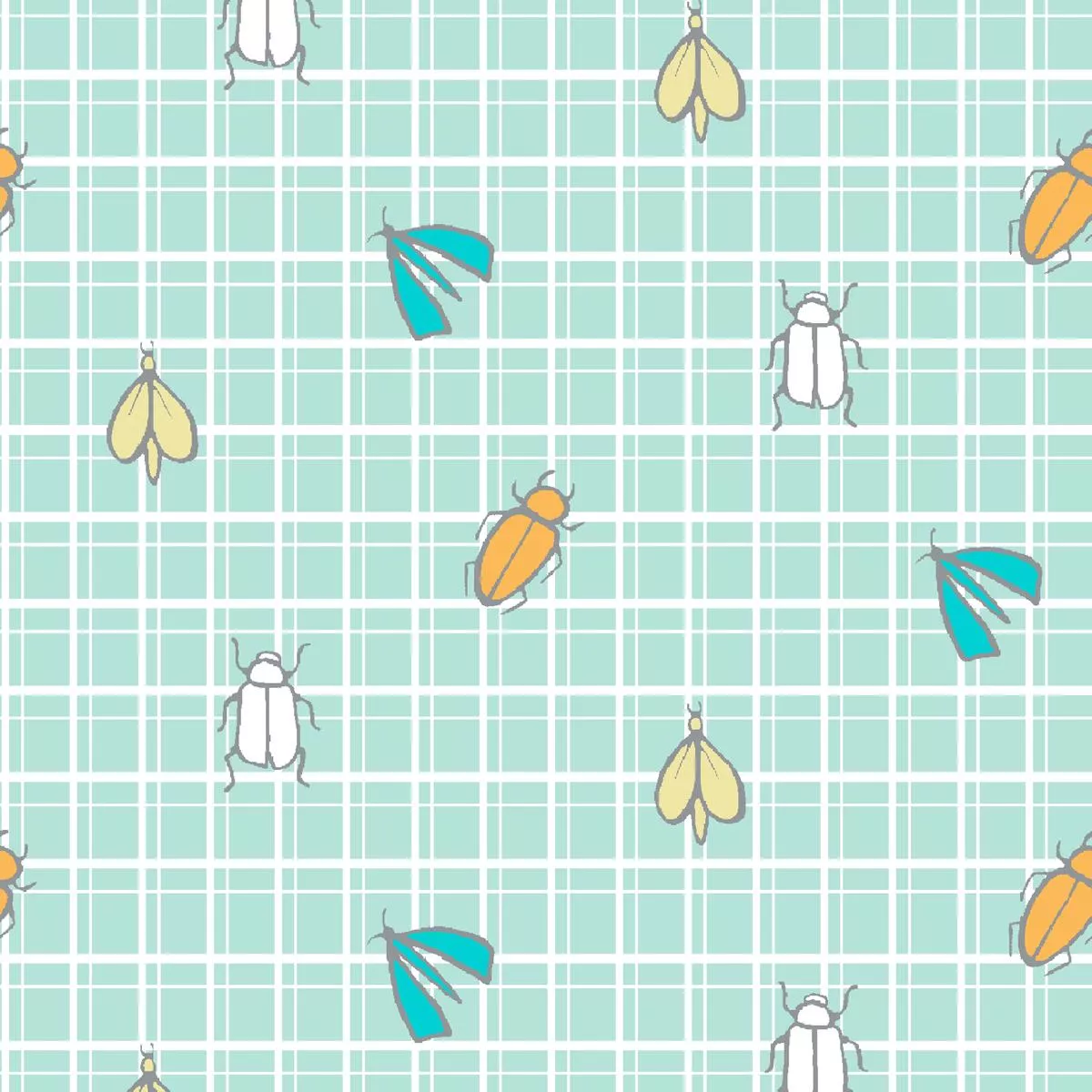 Grid Critters on Mint Fabric