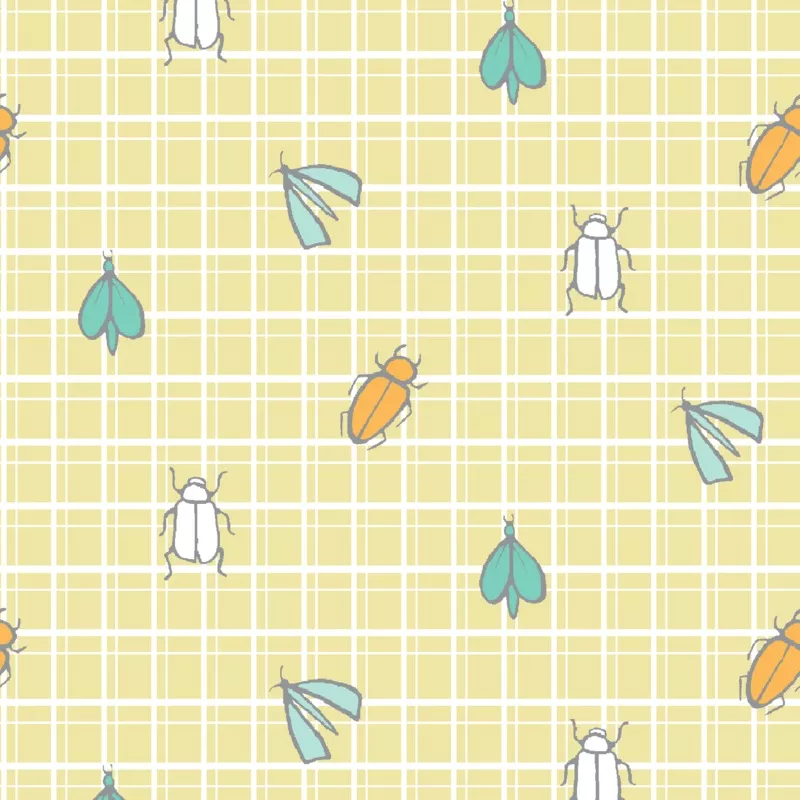 grid-critters-on-pale-yellow-fabric Grid Critters on Pale Yellow Fabric