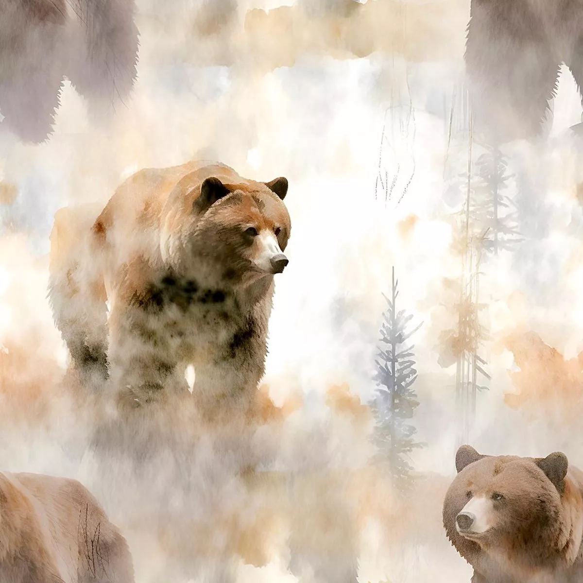grizzly-bears-in-woods-pattern-2-fabric Grizzly Bears in Woods Pattern #2 Fabric