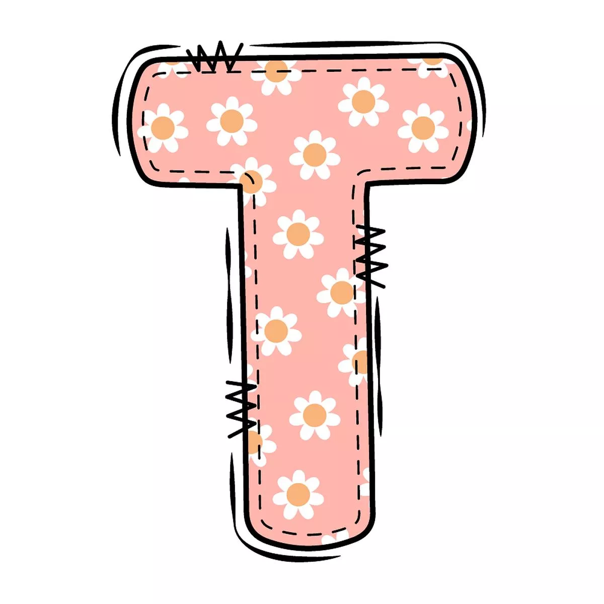 Groovy Doodle Flowers ”T” Fabric Panel