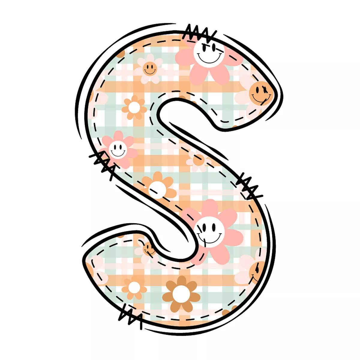 Groovy Doodle Letter ”S” Fabric Panel