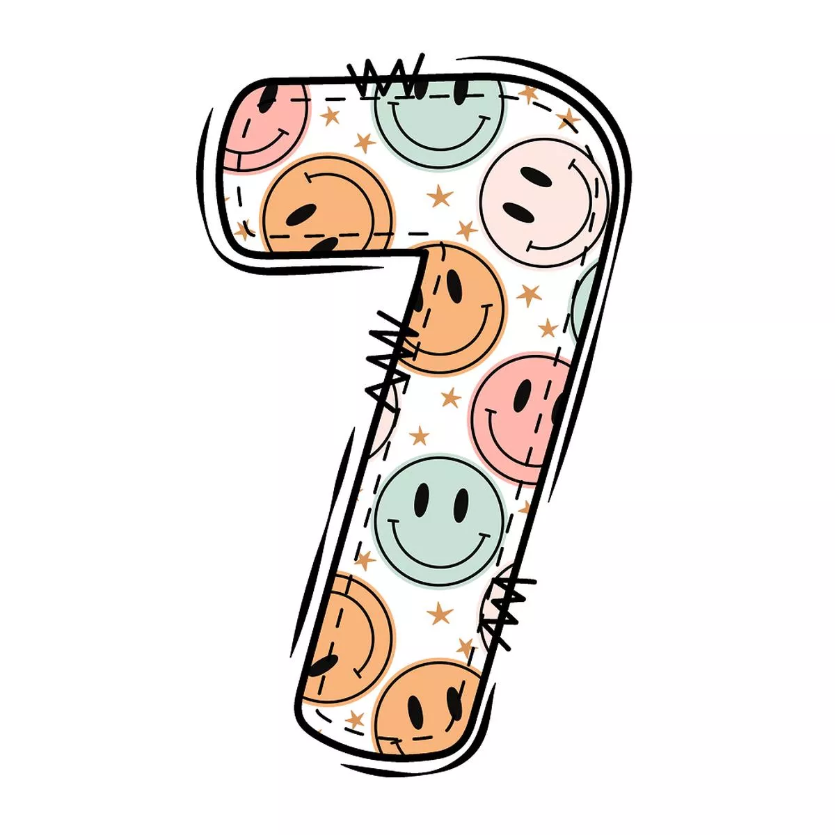 Groovy Doodle Smiley ”7” Fabric Panel