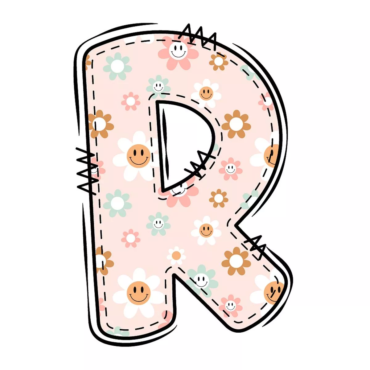 Groovy Doodle Smiley Flowers ”R” Fabric Panel
