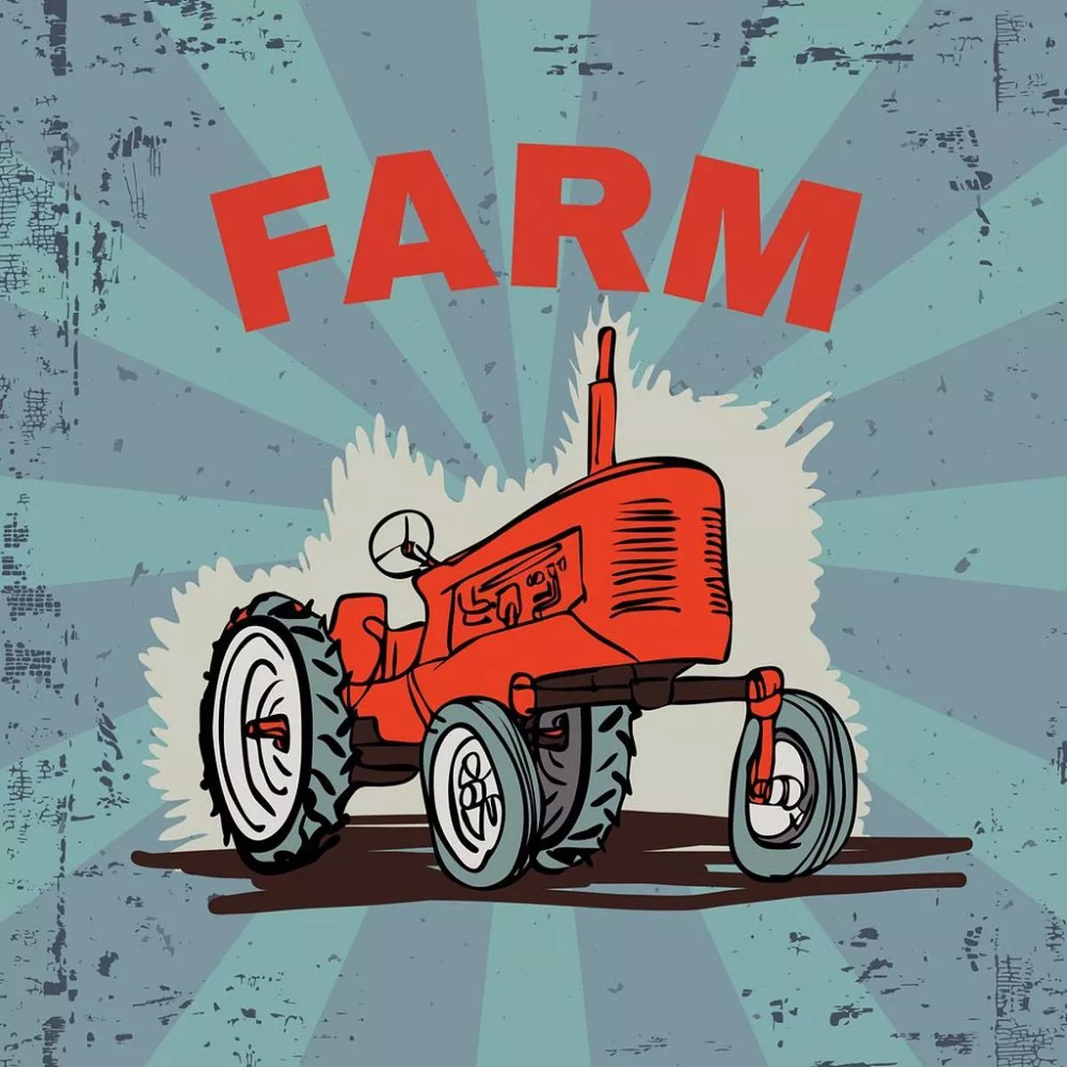 Grunge Farm Tractor Fabric Panel