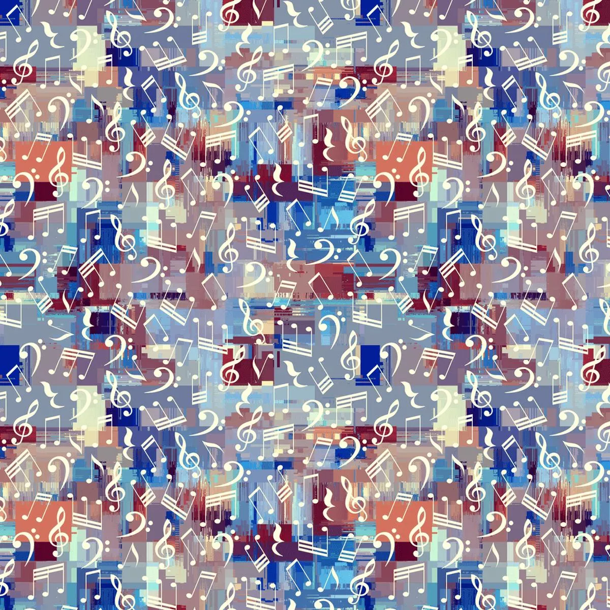 Grunge Textured Music Note Fabric – Multi