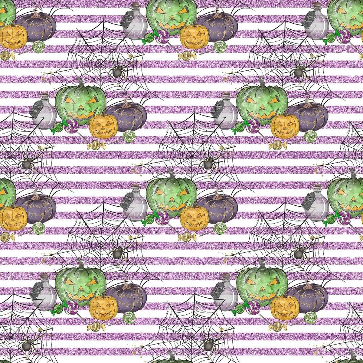 halloween-candy-elements-on-stripes-fabric-purple Halloween Candy Elements on Stripes Fabric – Purple
