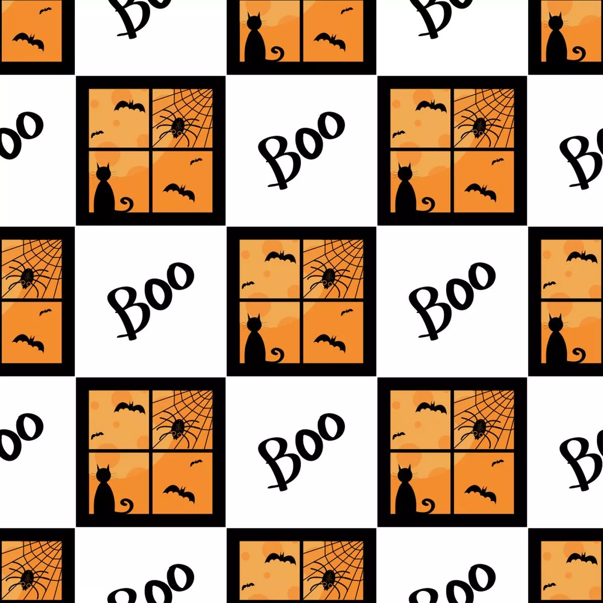 halloween-cat-in-window-fabric Halloween Cat in Window Fabric