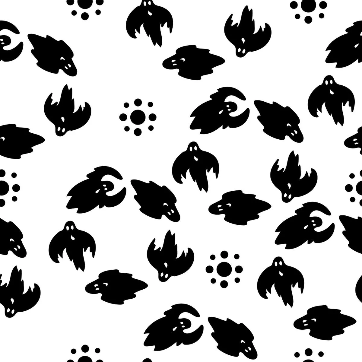 halloween-flying-ghosts-fabric-black-white Halloween Flying Ghosts Fabric – Black/White